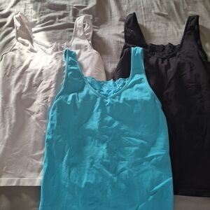 Rhonda Shear Lace Trim Tank Tops - White, Black, Blue